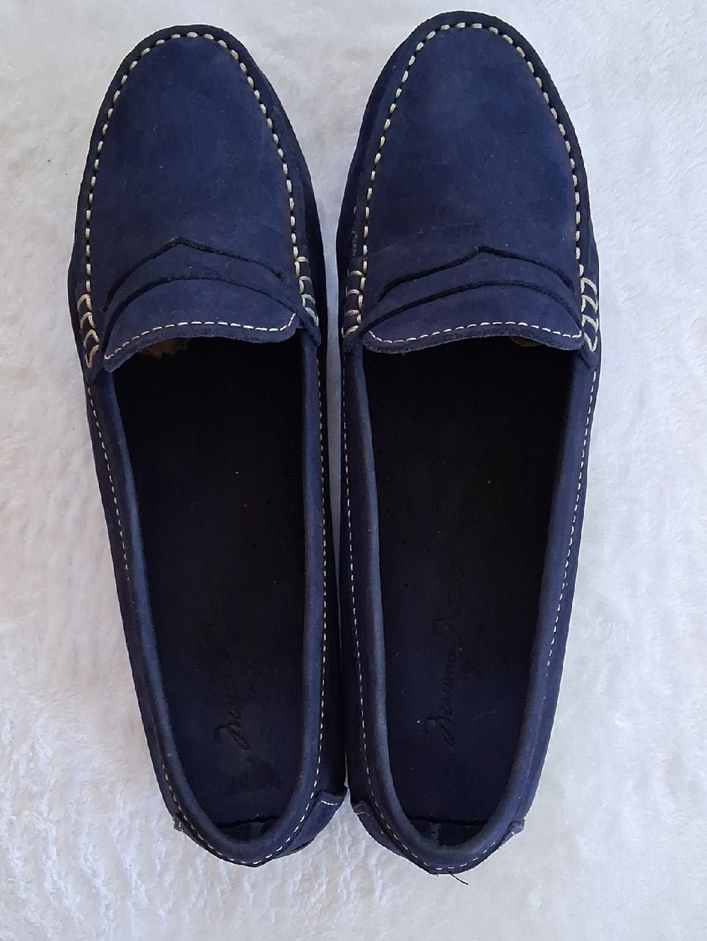 Massio Matteo Frenzy  Navy Suede Penny Loafers with Contrast Stitching